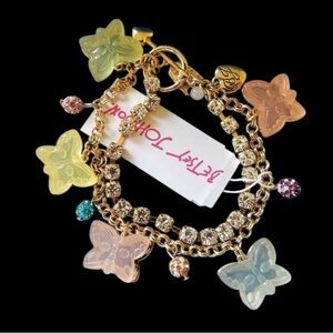 BETSEY JOHNSON Gummy Butterfly Crystals & Fireballs Two-Chain Bracelet NEW NWT